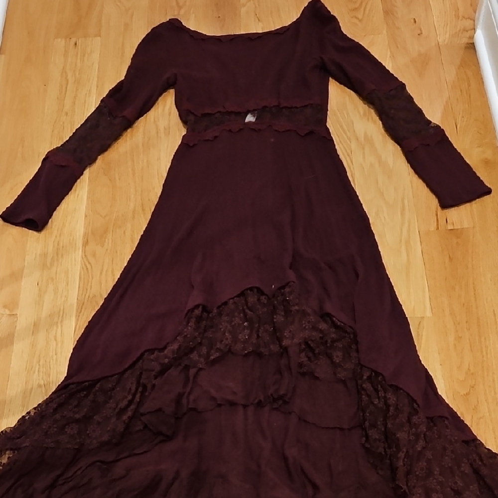 Free People Long Sleeve Burgundy Lace Dress